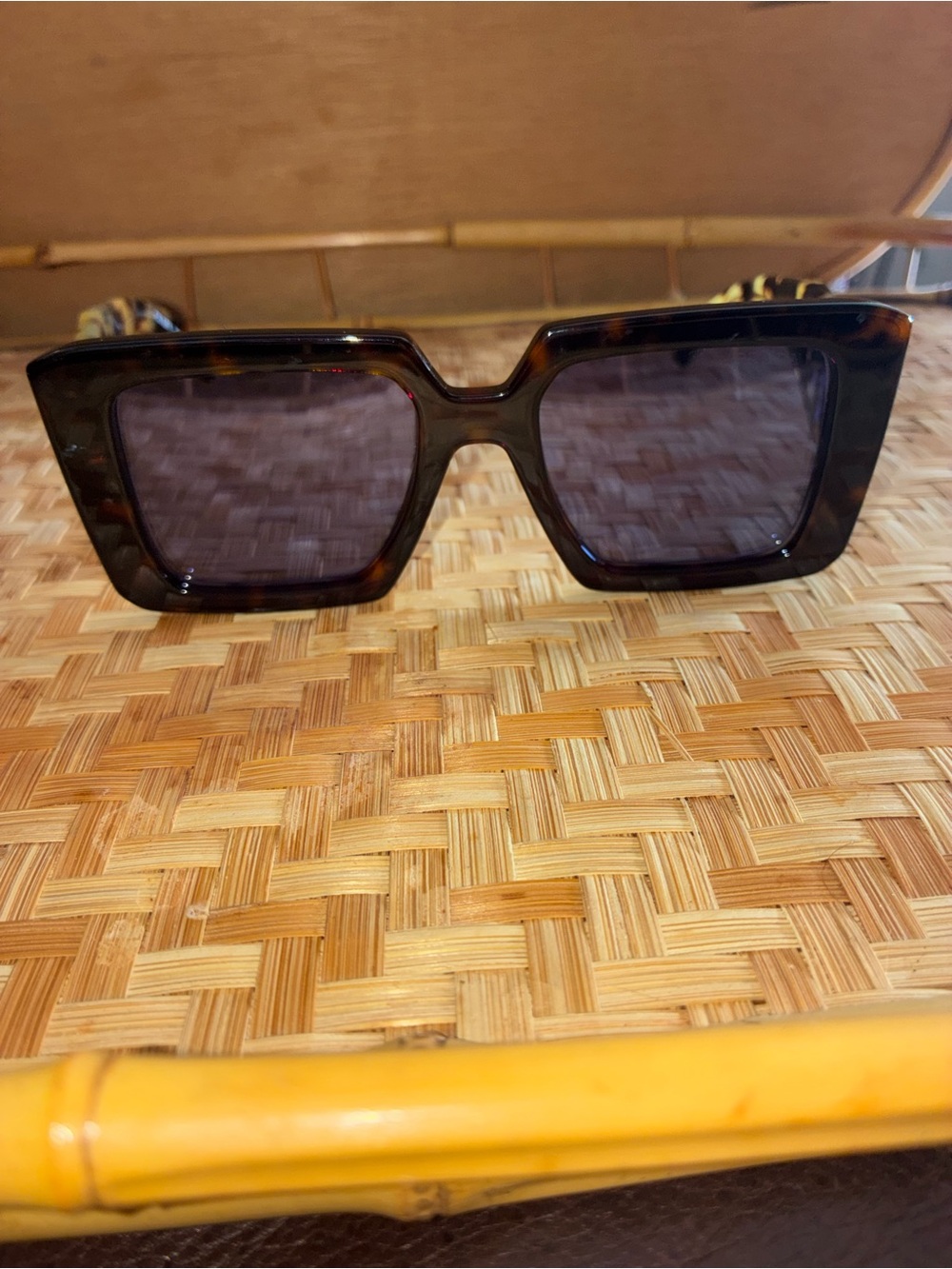 Prada Tortoiseshell Square Frame Sunglasses - Black Lenses